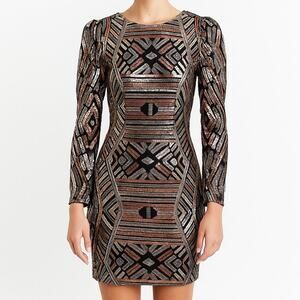 Adelyn Rae Sequin Multicolor Metallic Long Sleeve Bodycon Mini Dress Size Small